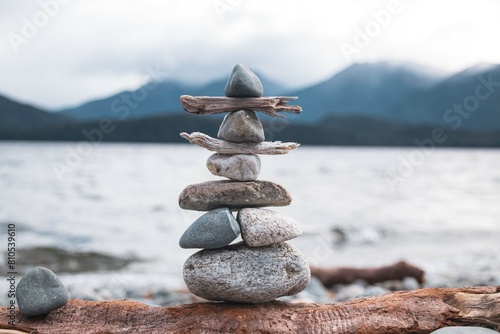 Canvas Print A stack of stones on the beach