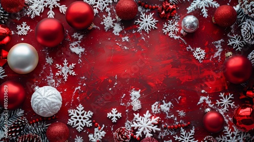 A traditional Christmas background with snowflakes in a frosty, icy white hue