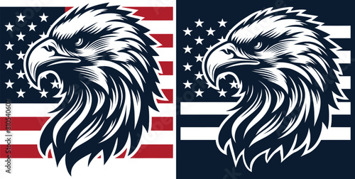 Eagle head over the american flag Vector Silhouettes seat on white backgraund in two variants.