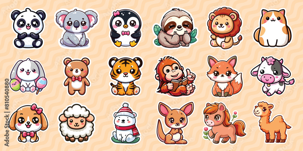cute animal sticker set collection vector illustration. Set of stickers with cute animals illustration cute animal sticker set collection vector illustration. Set of stickers with cute animals illustration