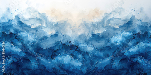  A digital painting of an ocean with waves, creating the illusion that they form mountains. Created with Ai photo
