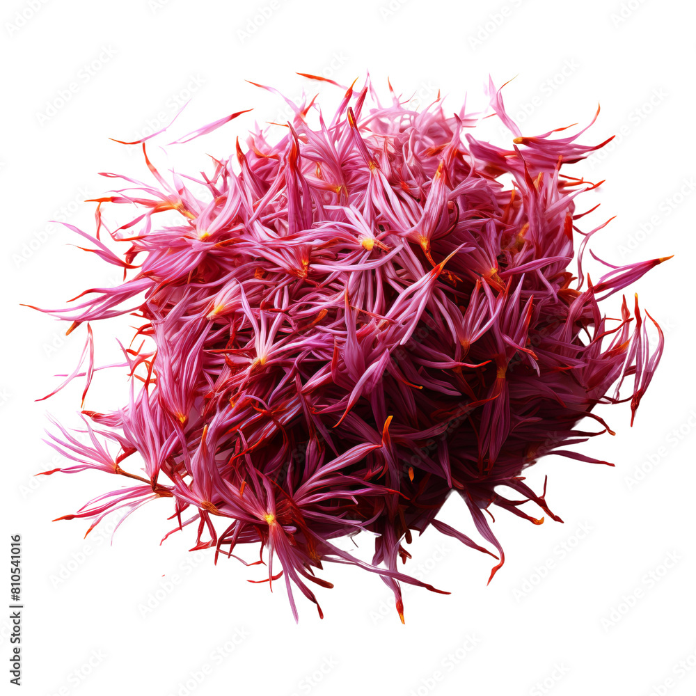 Naklejka premium 3D rendering of a microscopic view of a cluster of pink and red stamen with pollen.