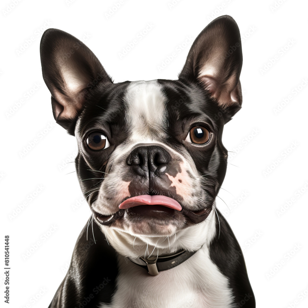 A closeup of a French Bulldog with its tongue out.
