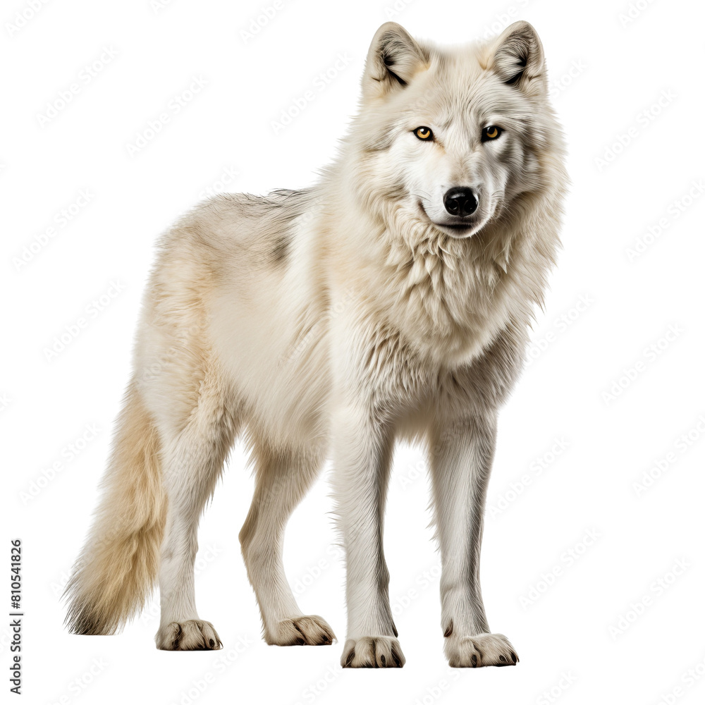 A majestic white wolf stands tall, its piercing yellow eyes scanning the horizon. Its thick fur glistens in the sunlight, and its powerful presence demands respect. A majestic white wolf stands tall, its piercing yellow eyes scanning the horizon. Its thick fur glistens in the sunlight, and its powerful presence demands respect.