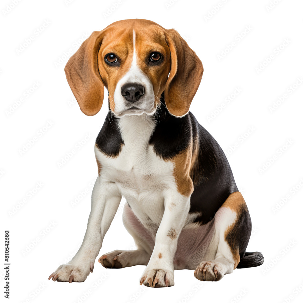 A studio shot of a beagle puppy with a transparent background.