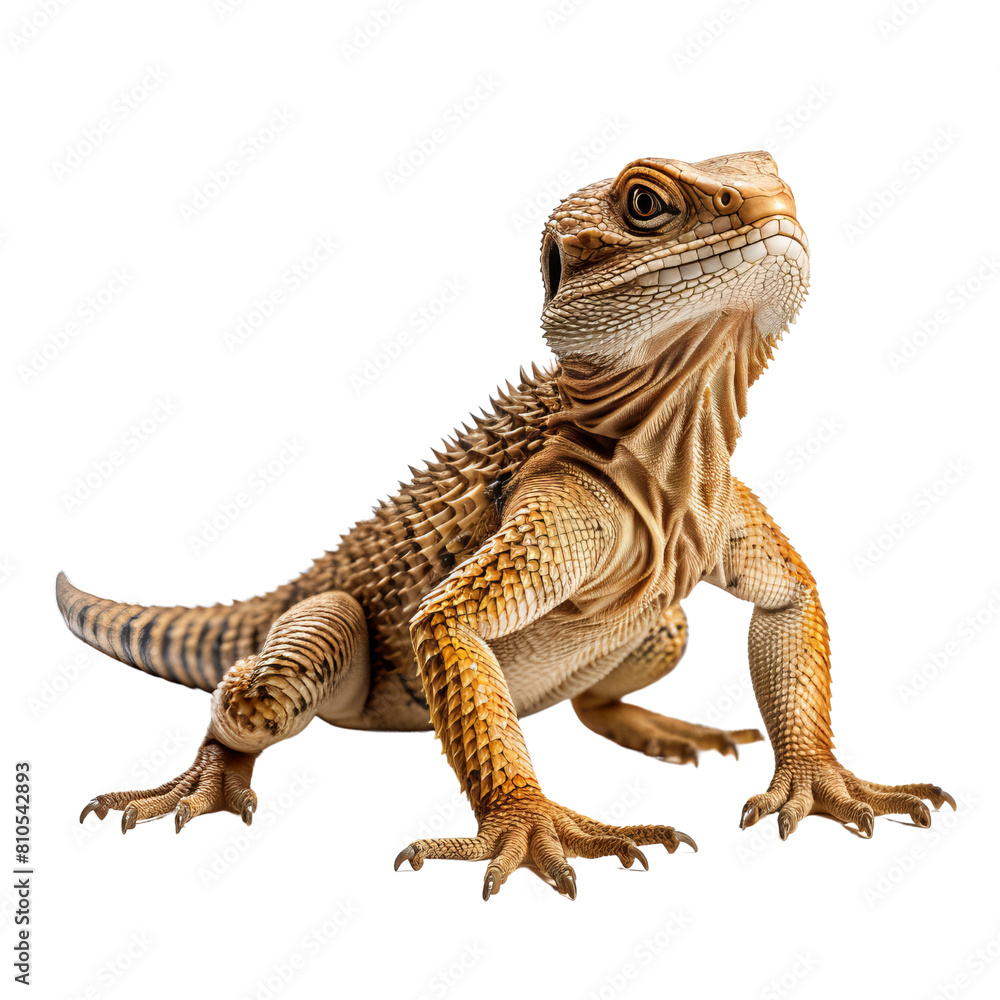 Obraz premium Agama lizard with a beige color and a white background