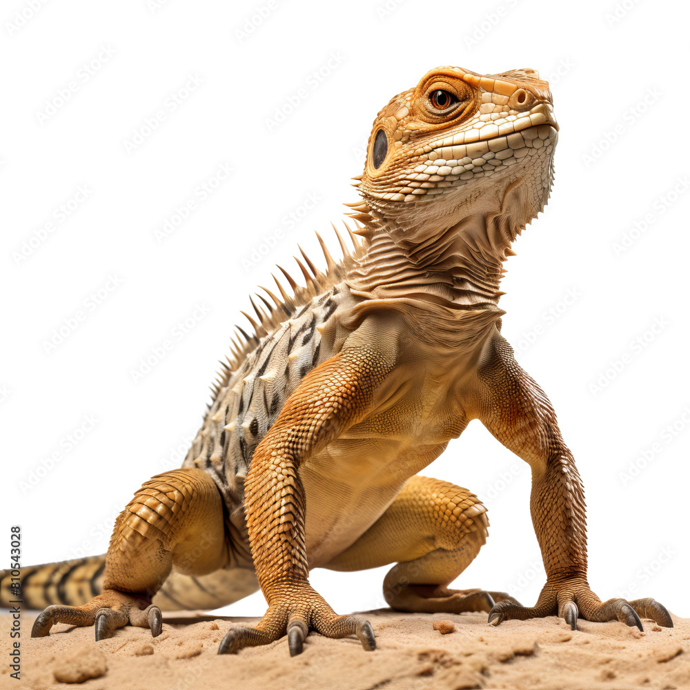 Obraz premium Agama lizard is sitting on the sand