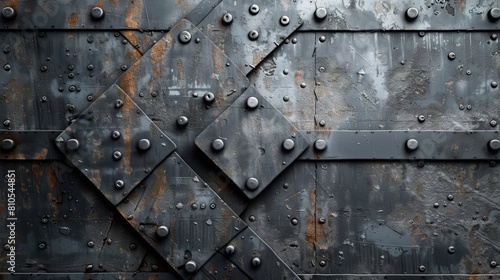 Rusted metal texture background with rivets. photo