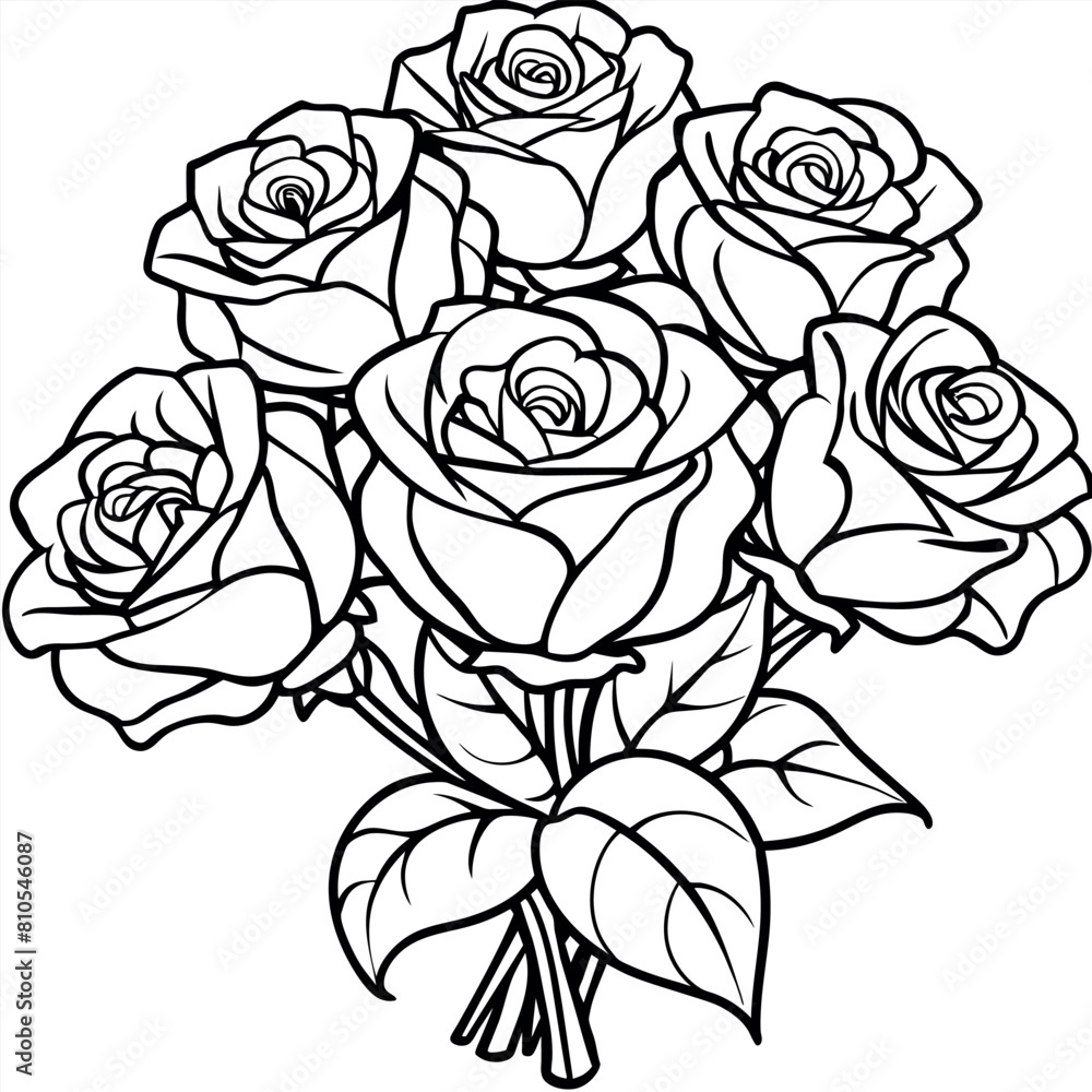 Rose flower outline illustration coloring book page design, Rose flower black and white line art drawing coloring book pages for children and adults
