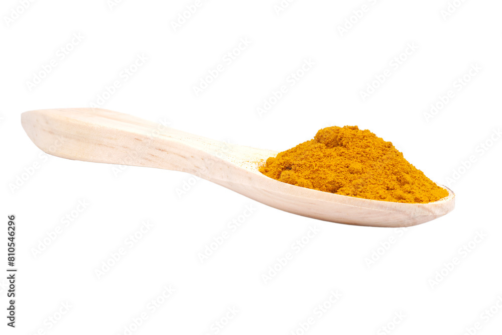 organic curcuma powder in a wooden spoon isolated transparent organic curcuma powder in a wooden spoon isolated transparent
