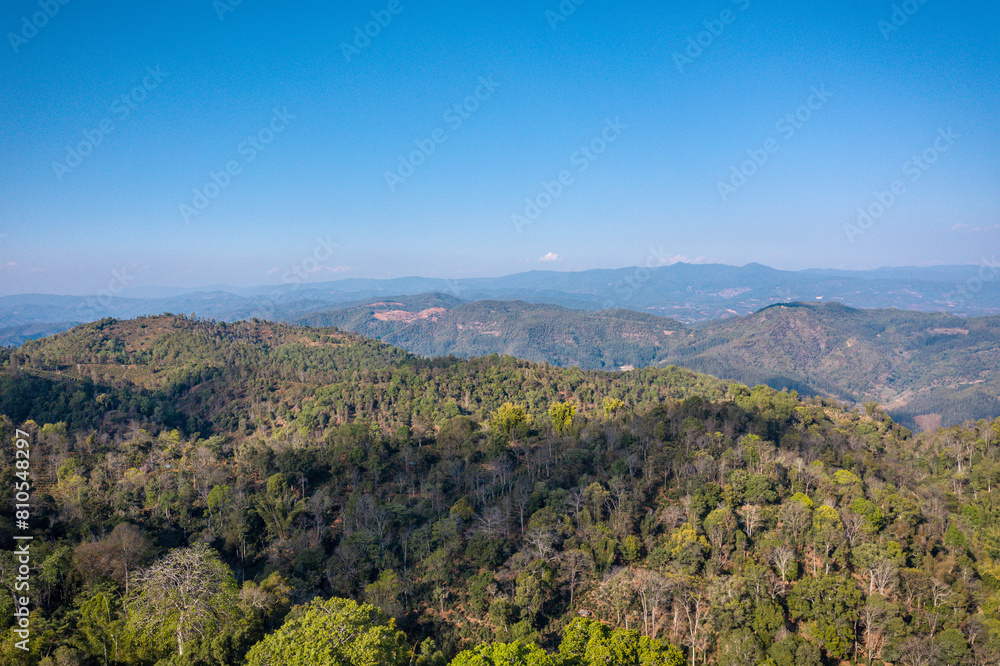 Aerial photography of forest scenery in Jingmai Mountains, Yunnan