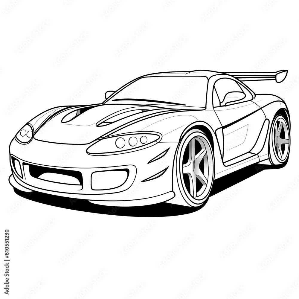 Car coloring page for children and kids, white background