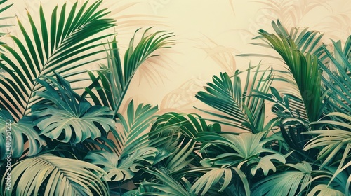 Large tropical leaves on a beige background. The concept of nature. Natural background.