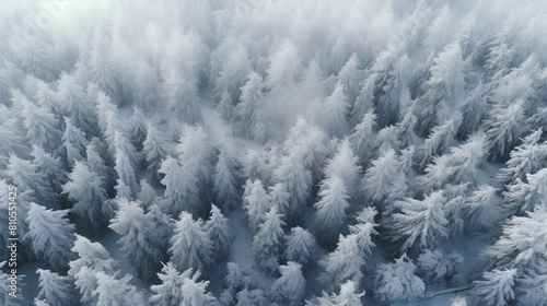 Drone photo of snow covered evergreen trees after a winter blizzard in Lithuania.  © muneeb