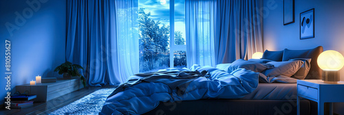 Serene Bedroom Scene with Soft Bedding and Subtle Light, Comfortable and Stylish Interior
