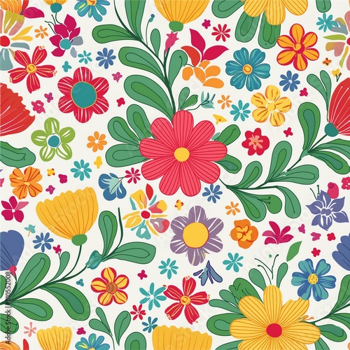 Wallpaper Mural Colorful Mexican floral pattern on a white background Torontodigital.ca