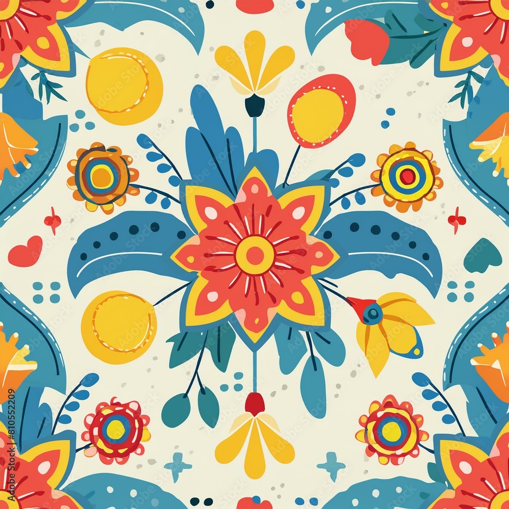 Colorful Mexican floral pattern on a white background