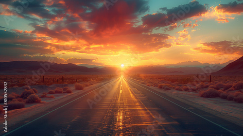a desert highway stretching endlessly into the horizon © kura