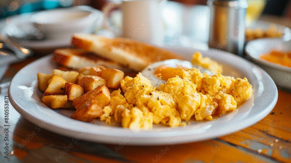 Hearty Breakfast Plate with Eggs and Toast
Hearty Breakfast Plate with Eggs and Toast