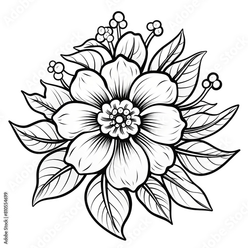 Flower coloring page illustration for kids and children on a white background