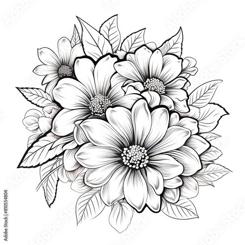 Flower coloring page illustration for kids and children on a white background