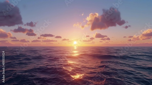 Dusk colors over the ocean, sunset, broad angle, 4K, superrealistic
