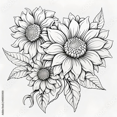 Flower coloring page illustration for kids and children on a white background