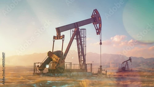 industrial background illustration with oil pump jack extracting crude oil. seamless looping overlay 4k virtual video animation background photo