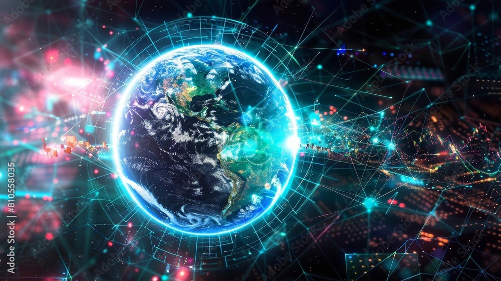 Obraz premium Complex digital globe showing interconnected data pathways
