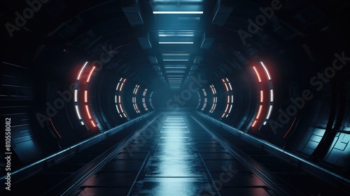 Spaceship in the Universe, spacecraft flying in deep space. Orbital station interior. Future scientific vessel technology, space travel. © Acronym