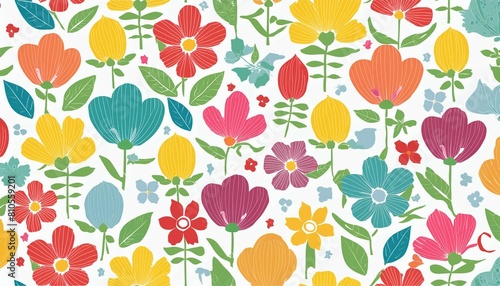 Wallpaper Mural Colorful summer floral pattern on a white background Torontodigital.ca