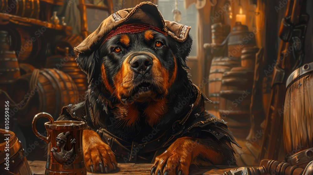 A dog is sitting on a bar with a mug in front of it A dog is sitting on a bar with a mug in front of it