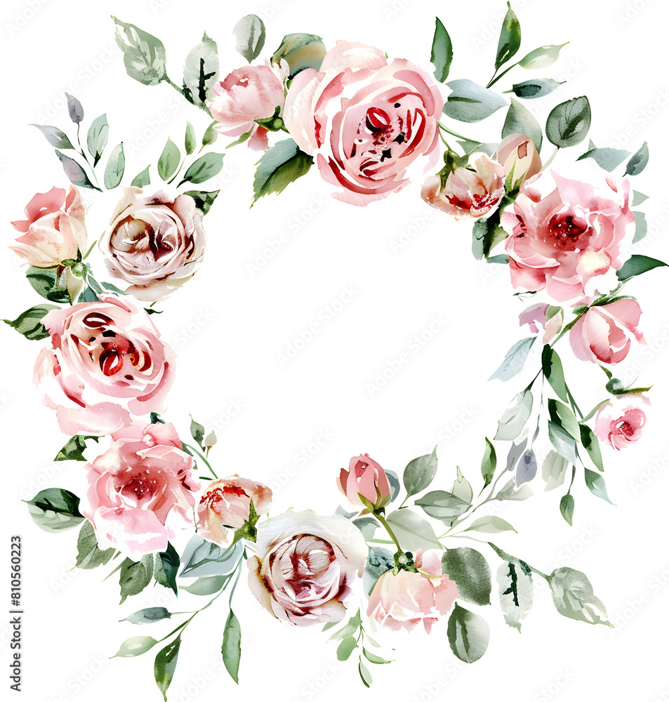 Wreath frame with roses and leaves transparent. Roses Frame with green leaves transparent