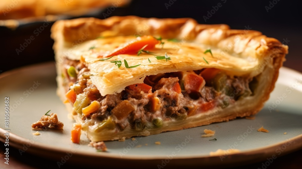 Savory meat and vegetable pie with flaky crust Savory meat and vegetable pie with flaky crust
