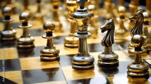 Ornate chess pieces on a chessboard
