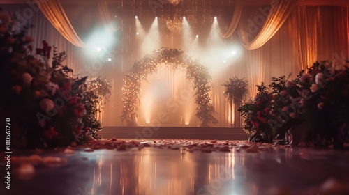 Extravagant Floral Hoop Wedding Ceremony Backdrop with Cinematic Lighting