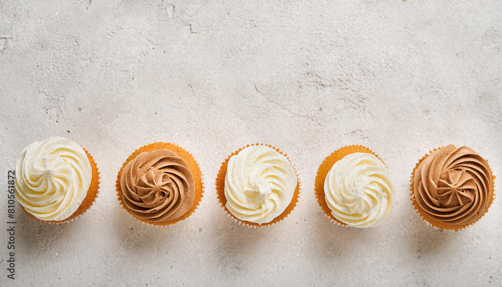 Top view of frosted cupcakes with copy space Top view of frosted cupcakes with copy space