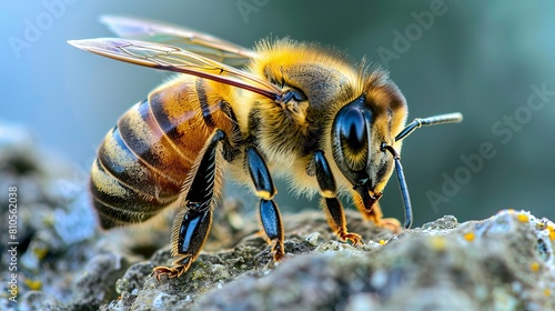 Honeybee closeup emphasizing environmental and ecological themes © nattapon98