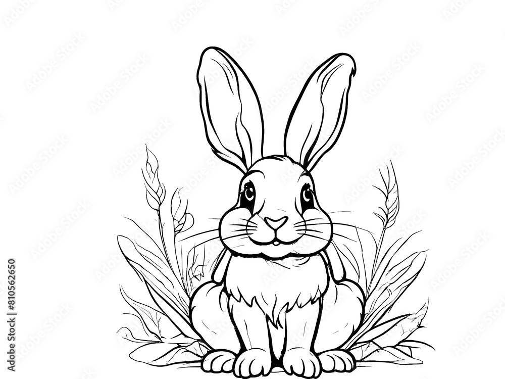 illustration of a bunny sit on the grass black and white art illustration of a bunny sit on the grass black and white art