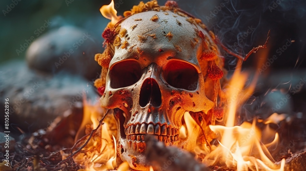Fiery skull in flames Fiery skull in flames