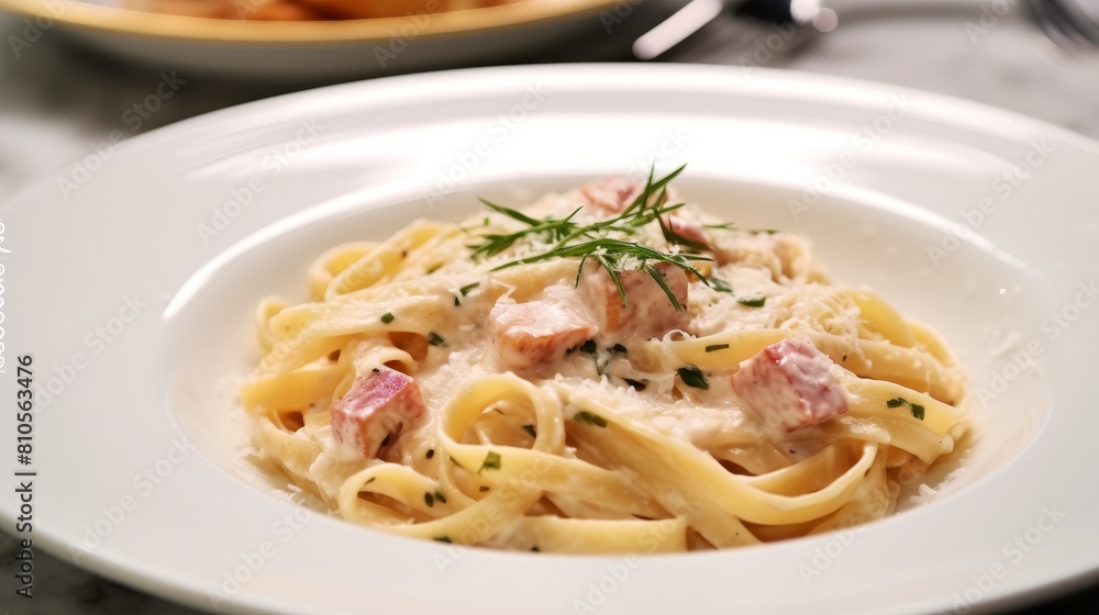 Creamy pasta dish with ham and herbs Creamy pasta dish with ham and herbs