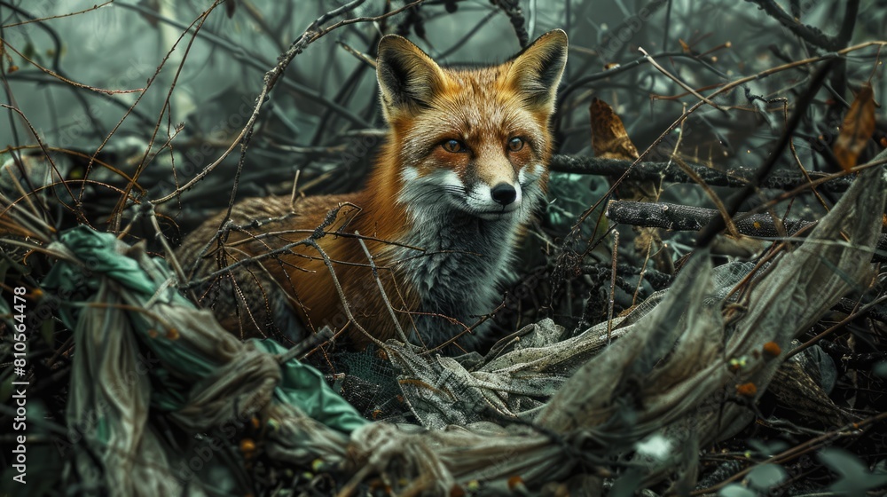 Polluted world. Garbage and waste. Animals suffer from pollution. Ecological disaster concept. AI-generated. Polluted world. Garbage and waste. Animals suffer from pollution. Ecological disaster concept. AI-generated.