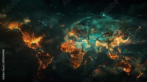 Portray a global map illuminated by connections symbolizing internet traffic photo