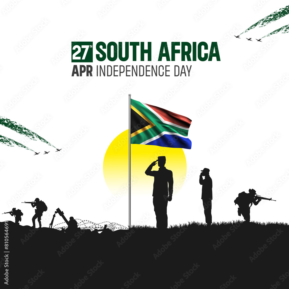 Happy Independence Day! South Africa with the South African flag and the South African Army and soldier salute of their flag illustration design. Happy Independence Day! South Africa with the South African flag and the South African Army and soldier salute of their flag illustration design.