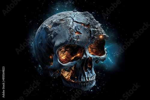 Cracked earth skull in space