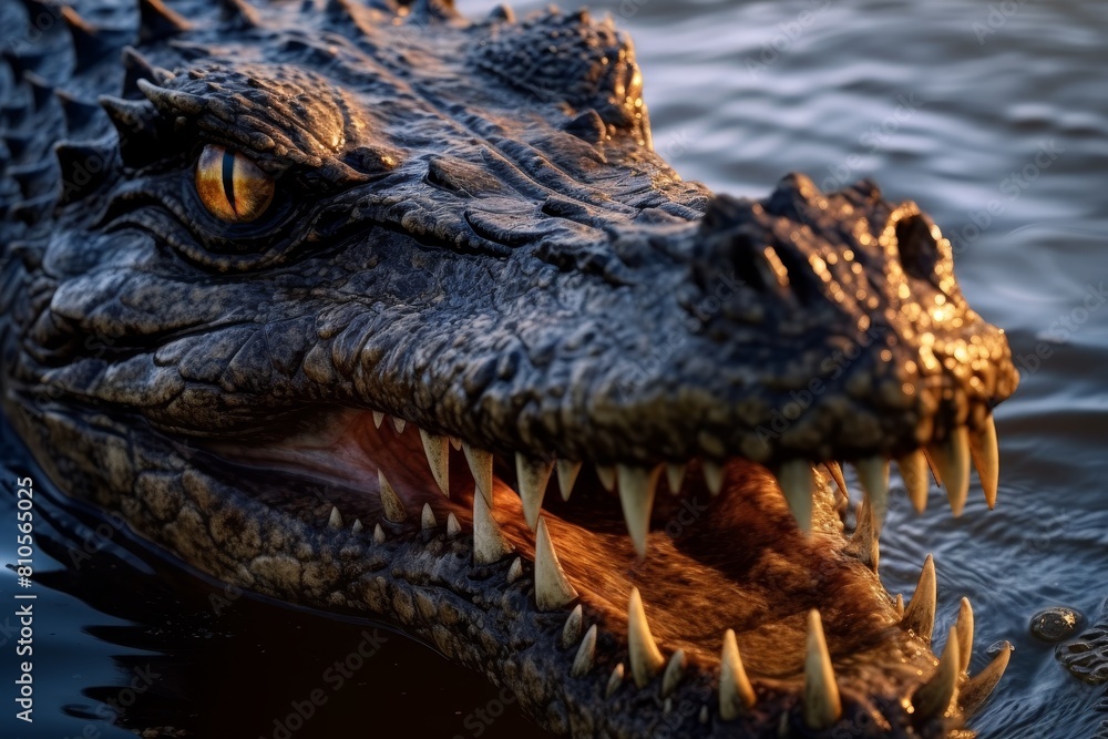 Obraz premium Fierce alligator with sharp teeth in the water