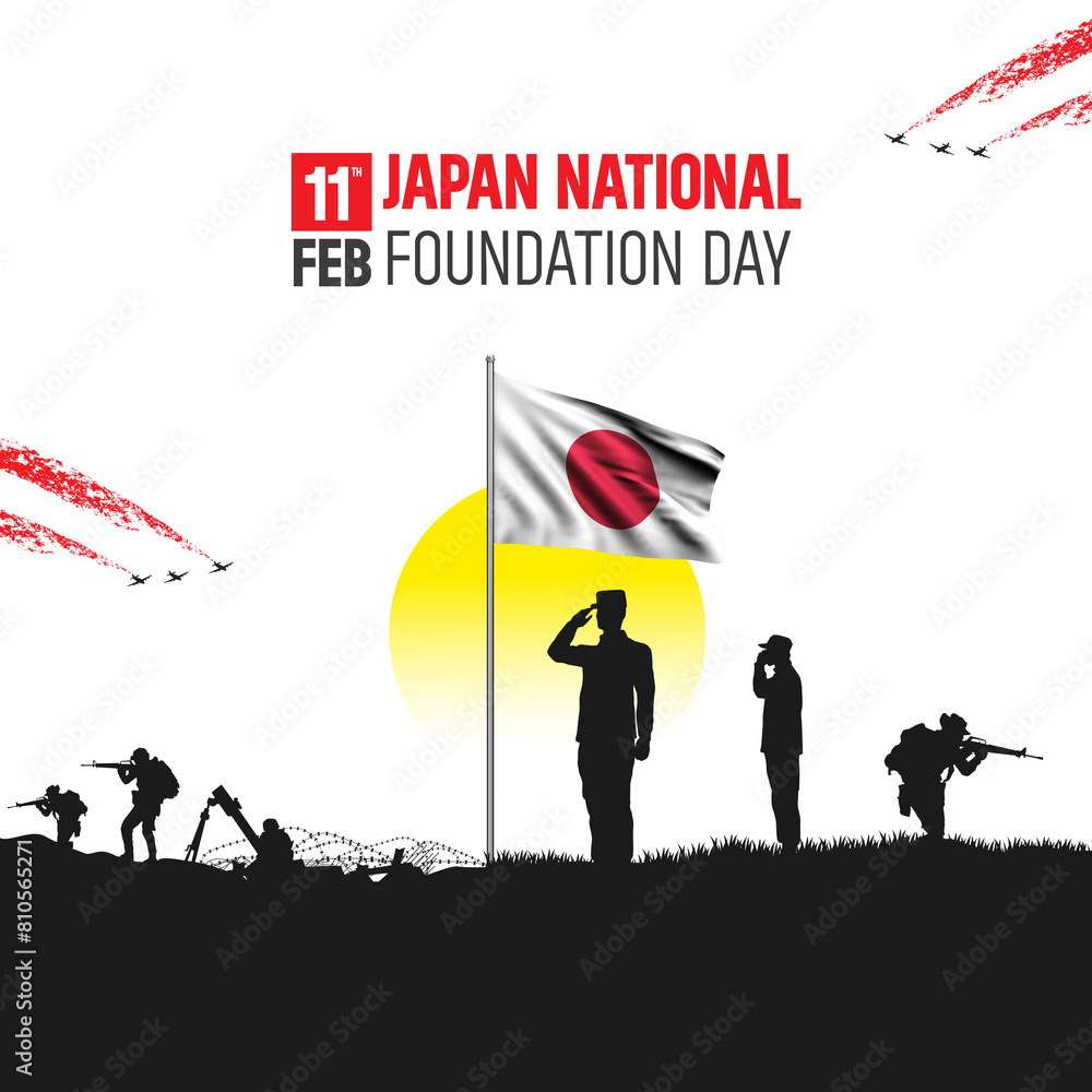 Happy Independence Day! Japan with the Japan flag and the Japan Army and soldier salute of their flag illustration design. Happy Independence Day! Japan with the Japan flag and the Japan Army and soldier salute of their flag illustration design.