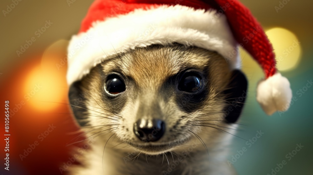 Cute meerkat wearing a santa hat Cute meerkat wearing a santa hat