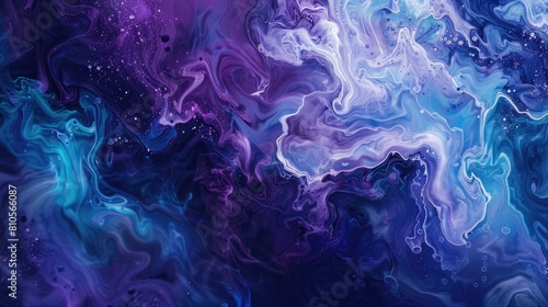 An abstract texture background that resembles the organic flow of ink in water, with a palette of deep blues and purples, and a dreamy, ethereal quality.