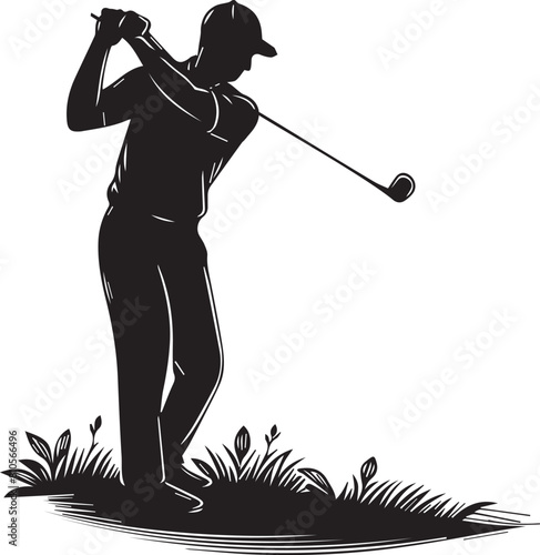 Golf player silhouette. Golfer silhouette vector black and white.